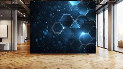 Abstract technology or medical background with hexagons. Blue technology background, blue hexagon background. Wall mural