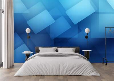 Blue and grey glossy squares abstract tech banner design. Modern abstract blue background design with layers of transparent material in square shapes in random geometric patterns. Wall mural