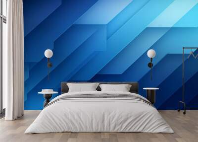 Blue and grey glossy squares abstract tech banner design. Modern abstract blue background design with layers of transparent material in square shapes in random geometric patterns. Wall mural