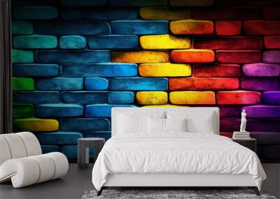 Conceptual old vintage colorful brick wall and painting background. Colorful brick wall texture. Abstract colorful brick wall texture and background. Wall mural