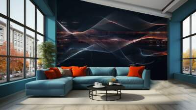 Digital technology line gradient wave dark background.  Wall mural