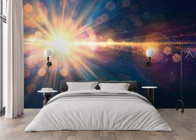 glowing light burst Realistic sun rays. colorful sun ray glow abstract shine light effect starburst sunshine glowing. Special lens flash, light effect. The flash flashes rays and searchlight. Wall mural