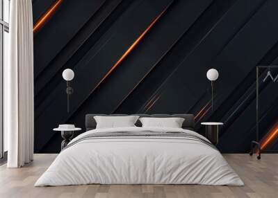 Luxury black square strip line gold light effect digital Futuristic Background.  Wall mural