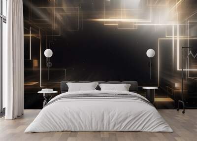 Modern black and light gold square line overlapped pattern on background with shadow. dark background. Minimal geometric white light background abstract design. Elegant black and gold Background.
 Wall mural