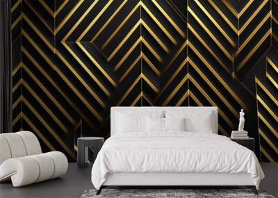 simple geometric seamless pattern with gold line texture on black background.  monochrome stripe texture background. Minimal golden lines pattern background.  gradient diagonal stripe line background. Wall mural