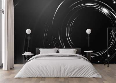 white neon light circle black background. Wall mural