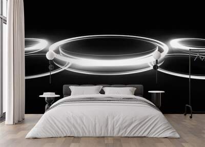 white neon light circle black background. Wall mural