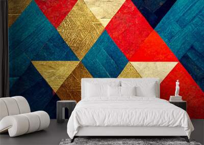 abstract geometric pattern with gold, red and blue lines Wall mural