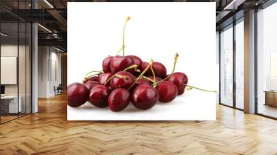 Closeup Of Ripe Cherry On White Background Wall mural