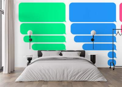 Phone bubbles sms empty set. Isolated chat app bubble on white background. Conversation composer for smartphone interface. Flat UI design in gray, blue, green, pink message. Vector illustration. Wall mural