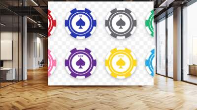 Poker chips color vector collection. Isolated Casino chip with dollar amount. Colorful Poker coins, tokens set. Poker gambling bet :  1 to 5000$. Vector illustration. Wall mural