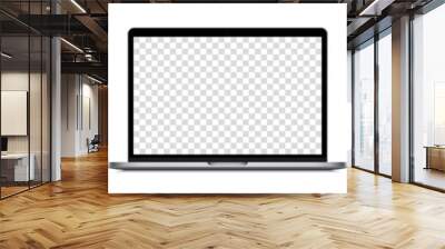 Realistic laptop computer mockup set : front view, sideway view. Isolated perspective devices with empty screens on white background. Editable blank screen mock-up. Vector illustration. Wall mural