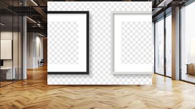 Realistic picture frame mockup square set. Isolated Black and white pictures frames mock-up. Wall presentation empty frame mockups. Vector illustration. Wall mural