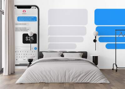 Smartphone chatting sms app template bubbles. SMS chat composer. Place your own text to the message. Editable phone chat mockup bubble. Vector illustration. Wall mural