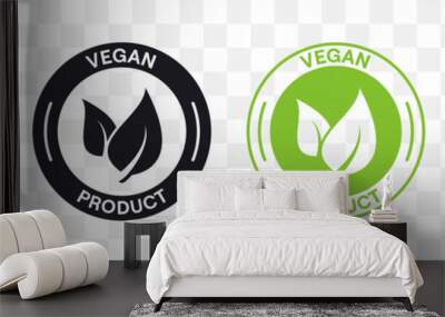 Vegan product labels vector set. Black and green vegan food stamp icons. Isolated vegetarian symbol collection. Packaging badges design, vector illustration. Wall mural