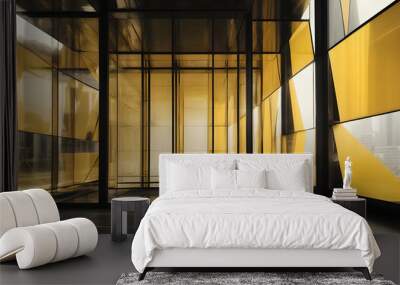 Abstract architecture background, urban glass yellow walls and a black floor, modern building interior Wall mural