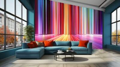 3d render, abstract background with colorful spectrum. Bright neon rays and glowing lines. Wall mural