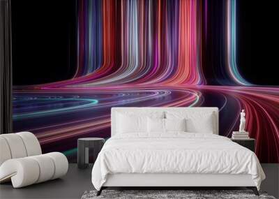 3d render, abstract background with glowing neon curvy lines. Modern wallpaper with colorful spectrum Wall mural