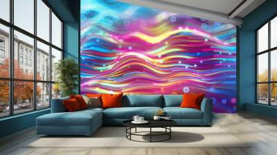 3d render, abstract background with glowing neon lines, fun colorful wallpaper Wall mural