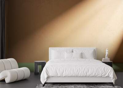 3d render, abstract background. Sunlight rays shining on the empty wall with peachy stucco texture Wall mural