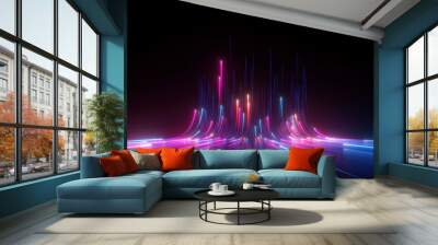 3d render, abstract futuristic neon background with glowing ascending lines. Fantastic wallpaper Wall mural