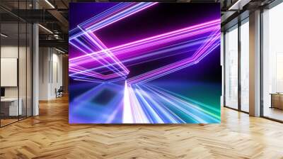 3d render, abstract geometric neon background. Internet technology of future network. Digital data transfer concept. Dynamic lines glowing in the dark. Modern wallpaper Wall mural