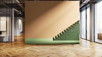 3d render, abstract minimal architectural background. Empty room with green stairs illuminated with the sunlight rays Wall mural