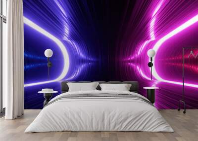 3d render, abstract neon background with glowing lines, empty space with light reflections Wall mural