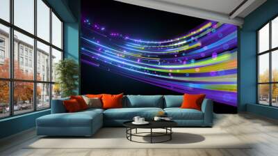 3d render, abstract violet yellow neon background, unfocused curvy glowing lines and bokeh lights, colorful fantastic wallpaper Wall mural