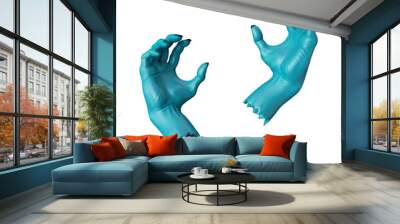 3d render, blue skin monster zombie hands, Halloween clip art isolated on transparent background Wall mural