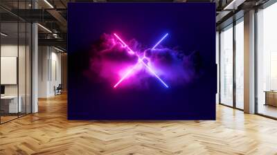 3d render, mystical cloud and cross sign glowing with pink blue neon light, abstract background Wall mural