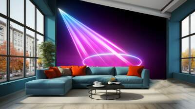 3d render, neon light abstract background, blue pink laser rays in the dark, projecting circle on the stage floor. Wall mural