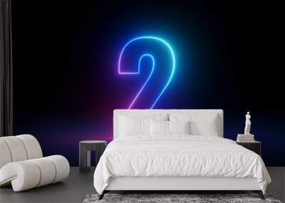 3d render, number two glowing in the dark, pink blue neon light Wall mural