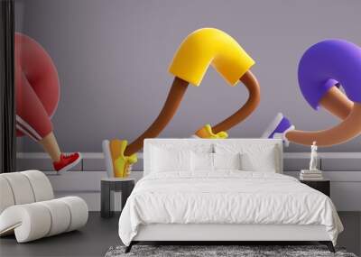 3d render. Cartoon character running legs. Jogging athletes wearing colorful sportive clothes and shoes. Sport illustration of marathon contestants Wall mural