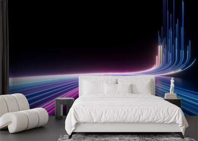 3d rendering, abstract neon background. Curvy colorful glowing lines, futuristic minimalist wallpaper Wall mural