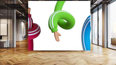 3d rendering, set of funny cartoon character tangled and spiral hands in colorful sleeves, clip art isolated on white background. Assorted gestures Wall mural