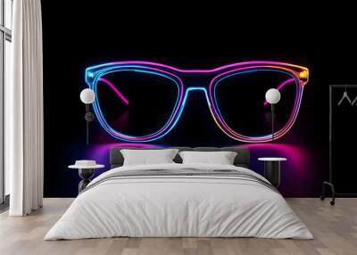 Neon rainbow sunglasses isotated on black background. Wall mural