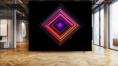 Vibrant geometric neon diamond icon isolated on black background. Wall mural