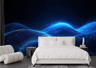 Abstract background with a wave of dots and lines, a gradient for a digital technology concept. Abstract dark blue vector wavy landscape. Background banner for posters. Wall mural