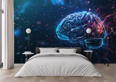 AI brain, science style. Space for text or design. Vector illustration. Background for wallpaper, poster, banner, card. Wall mural