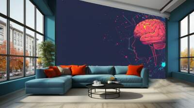 AI brain, science style. Space for text or design. Vector illustration. Background for wallpaper, poster, banner, card. Wall mural