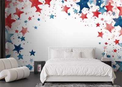 Red, white and blue stars frame the background with copy space in the center. The concept of a USA national holiday celebration. Wall mural