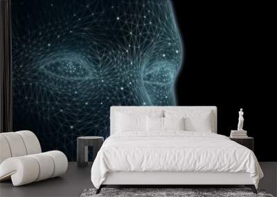 Polygonal human face with lines and dots. Represent artificial intelligence and machine learning concept. 3d render	 Wall mural