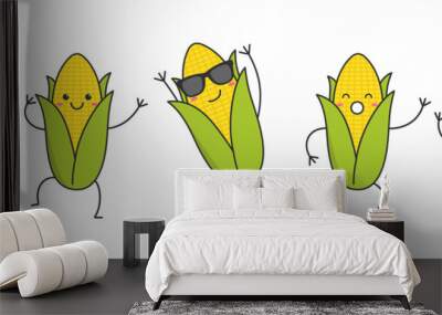 Character cartoon golden corn smile dancing happy emotions icon logo vector illustration. Wall mural