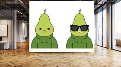 Character cartoon set green pear cute beautiful fruit smiling sad happy joy vector illustration. Wall mural