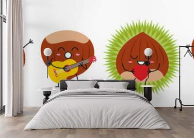 chestnut edible greeting jumping loves sings running cute character cartoon emotions joy happy smili Wall mural