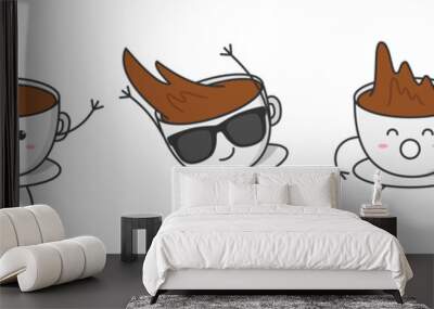 Cup of coffee set character cartoon dancing smiling face happy sweet emotions moves coffee drink vector illustration. Wall mural