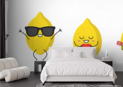 Set lemons character cartoon emotions joy happiness smiling face jumping running icon beautiful vector illustration. Wall mural