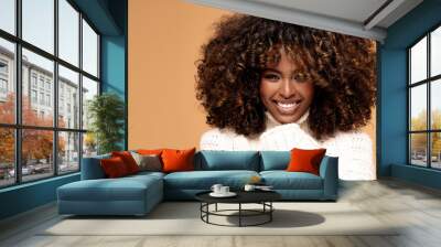 afro girl in cozy fashionable sweater. Wall mural