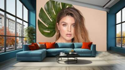 Beauty girl with freckles. Wall mural